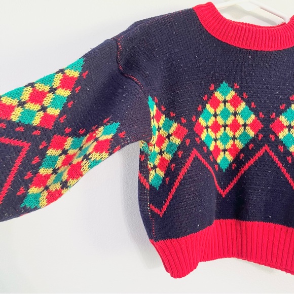 Vintage JPI Company Infant Sweater Red Blue Argyle Style w Diamonds Approx 18Mos - Picture 6 of 6